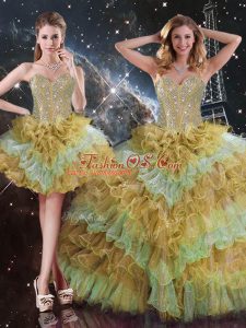 Amazing Beading and Ruffled Layers Sweet 16 Dresses Multi-color Lace Up Sleeveless Floor Length