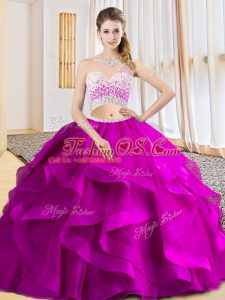 New Arrival Fuchsia Sleeveless Tulle Criss Cross Sweet 16 Quinceanera Dress for Military Ball and Sweet 16 and Quinceanera