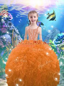 Ball Gowns Little Girl Pageant Gowns Orange Red Straps Organza Sleeveless Floor Length Lace Up