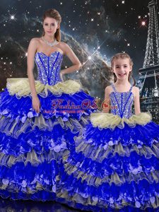 Multi-color Sleeveless Organza Lace Up Quinceanera Dresses for Military Ball and Sweet 16 and Quinceanera