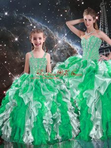 Beauteous Multi-color Organza Lace Up Sweetheart Sleeveless Floor Length Sweet 16 Quinceanera Dress Beading and Ruffles