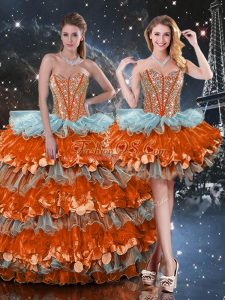 Attractive Floor Length Lace Up Quinceanera Gown Multi-color for Military Ball and Sweet 16 and Quinceanera with Beading and Ruffles and Ruffled Layers