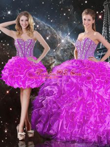 Delicate Floor Length Fuchsia Quinceanera Dress Sweetheart Sleeveless Lace Up