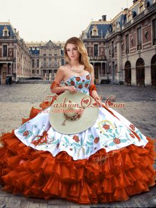 Floor Length Ball Gowns Sleeveless Rust Red Quince Ball Gowns Lace Up