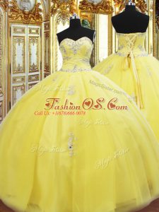 Gold Sleeveless Tulle Lace Up Sweet 16 Dress for Military Ball and Sweet 16 and Quinceanera