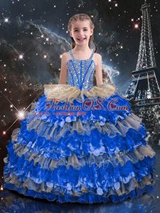 Romantic Sleeveless Beading and Ruffled Layers Lace Up Kids Formal Wear