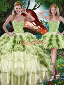 Multi-color Sweetheart Neckline Beading and Ruffles and Ruffled Layers Quinceanera Dresses Sleeveless Lace Up