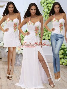 Appliques Prom Gown White Zipper Sleeveless Floor Length