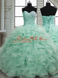 Comfortable Sweetheart Sleeveless Organza Sweet 16 Dress Beading and Ruffles Lace Up