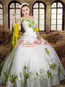 Fine Sleeveless Floor Length Embroidery Lace Up Vestidos de Quinceanera with White