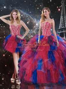 Eye-catching Multi-color Lace Up Ball Gown Prom Dress Beading and Ruffles Sleeveless Floor Length