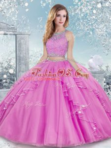 On Sale Beading and Lace Sweet 16 Dress Lilac Clasp Handle Sleeveless Floor Length