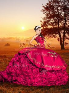 Organza Sleeveless Sweet 16 Quinceanera Dress Brush Train and Embroidery and Ruffles