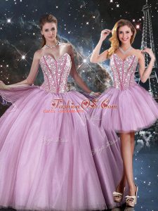Romantic Floor Length Ball Gowns Sleeveless Lilac 15th Birthday Dress Lace Up