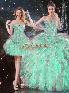 Amazing Organza Sleeveless Floor Length 15th Birthday Dress and Beading and Ruffles