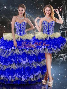 Discount Multi-color Sleeveless Floor Length Beading and Ruffles and Ruffled Layers Lace Up Quinceanera Dresses