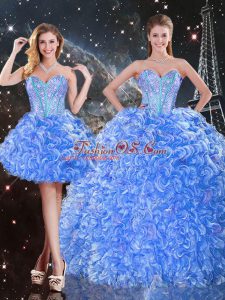 Stunning Floor Length Baby Blue 15 Quinceanera Dress Organza Sleeveless Beading