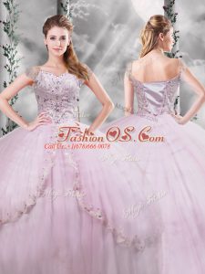 Cap Sleeves Brush Train Side Zipper Beading and Appliques Sweet 16 Quinceanera Dress