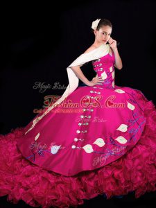 Taffeta Sleeveless Quinceanera Gown Brush Train and Embroidery and Ruffles