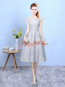 Sleeveless Zipper Tea Length Lace Bridesmaids Dress