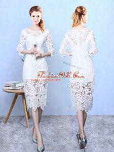 Custom Designed White 3 4 Length Sleeve Lace Zipper Wedding Party Dress for Wedding Party