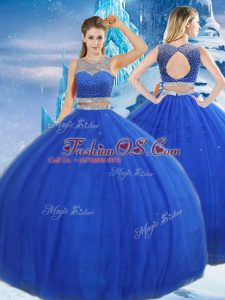 Royal Blue Sleeveless Beading and Sequins Asymmetrical Sweet 16 Dresses