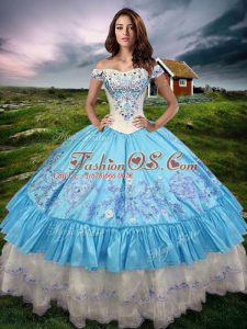 Baby Blue Sleeveless Beading and Embroidery and Ruffled Layers Floor Length Quinceanera Gowns