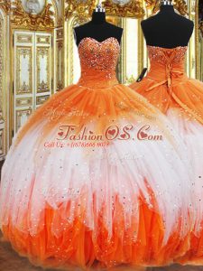 Beautiful Multi-color Ball Gowns Beading and Ruffles Quinceanera Gowns Lace Up Organza Sleeveless Floor Length
