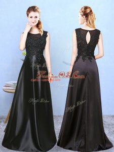 Sleeveless Floor Length Beading Zipper Vestidos de Damas with Black