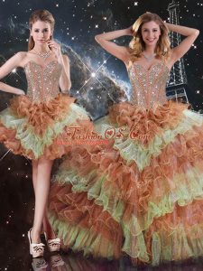 Traditional Sleeveless Lace Up Floor Length Beading and Ruffled Layers Quinceanera Dress