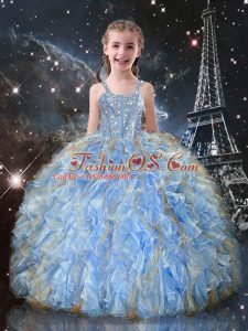 Nice Straps Sleeveless Organza Pageant Gowns For Girls Beading and Ruffles Lace Up
