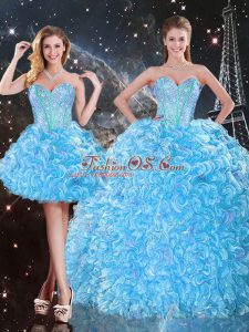 Enchanting Baby Blue Lace Up Quinceanera Dresses Beading and Ruffles Sleeveless Floor Length