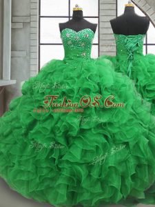Chic Sleeveless Beading and Ruffles Lace Up Quinceanera Gowns