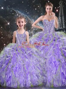 Lavender Lace Up Sweetheart Beading and Ruffles Vestidos de Quinceanera Organza Sleeveless