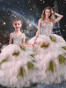 New Arrival Floor Length Lace Up 15th Birthday Dress Multi-color for Military Ball and Sweet 16 and Quinceanera with Beading and Ruffled Layers