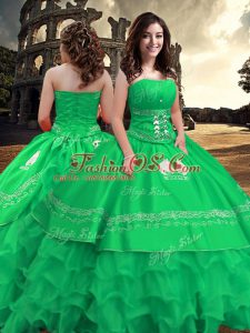 Perfect Green Strapless Zipper Embroidery and Ruffled Layers Quinceanera Gown Sleeveless
