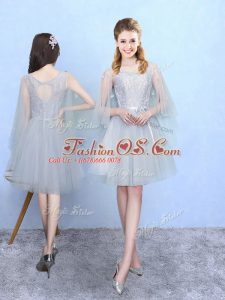 Square Half Sleeves Tulle Wedding Guest Dresses Lace Lace Up