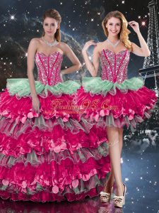 Dramatic Sleeveless Lace Up Floor Length Beading and Ruffles and Ruffled Layers Quinceanera Dresses