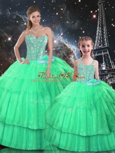 Sleeveless Floor Length Ruffled Layers Lace Up Sweet 16 Quinceanera Dress with Apple Green