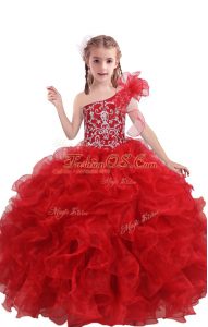 Sleeveless Beading and Ruffles Lace Up Child Pageant Dress