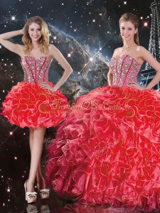 Suitable Sleeveless Beading and Ruffles Lace Up Sweet 16 Dress