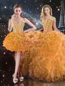 Orange Sweetheart Lace Up Beading and Ruffles Vestidos de Quinceanera Sleeveless