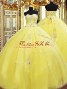 Vintage Yellow Quinceanera Dress Military Ball and Sweet 16 and Quinceanera with Beading and Appliques Sweetheart Sleeveless Lace Up