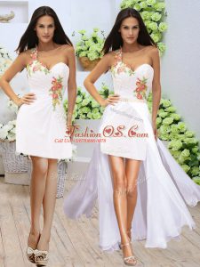 Custom Design White One Shoulder Neckline Appliques Prom Gown Sleeveless Zipper