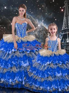 Multi-color Ball Gowns Sweetheart Sleeveless Organza Floor Length Lace Up Beading and Ruffles Sweet 16 Dress