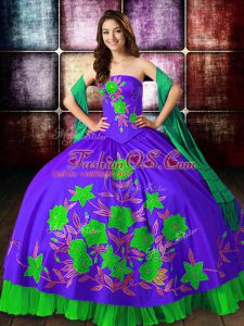 Exceptional Floor Length Multi-color Quinceanera Dresses Satin Sleeveless Embroidery