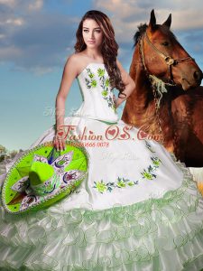 Fantastic Embroidery and Ruffled Layers 15th Birthday Dress White Lace Up Sleeveless Floor Length