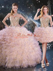 Sleeveless Lace Up Floor Length Beading and Ruffles Sweet 16 Dress
