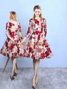 3 4 Length Sleeve Lace Up Knee Length Pattern Wedding Guest Dresses