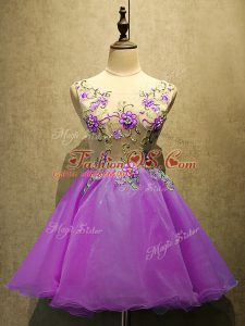 Custom Design Purple Scoop Lace Up Embroidery Prom Dress Sleeveless